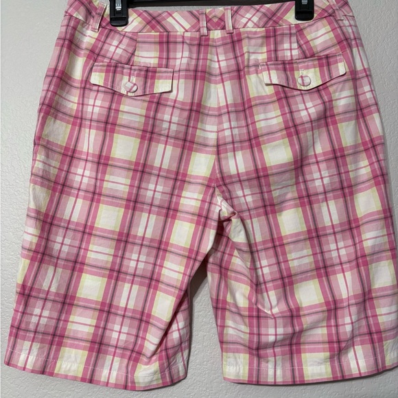 Talbots Vibrant Pink and Yellow Plaid Walking Shorts Pockets Side and Back. 10 - Picture 4 of 10